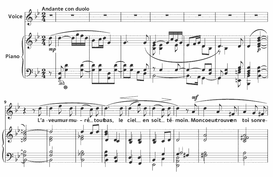Die ersten Takte von Songs: Fidélité von Helena Munktell in Notenschrift.