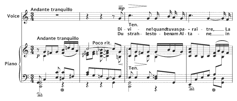 Die ersten Takte von Songs: Sérénade von Helena Munktell in Notenschrift.