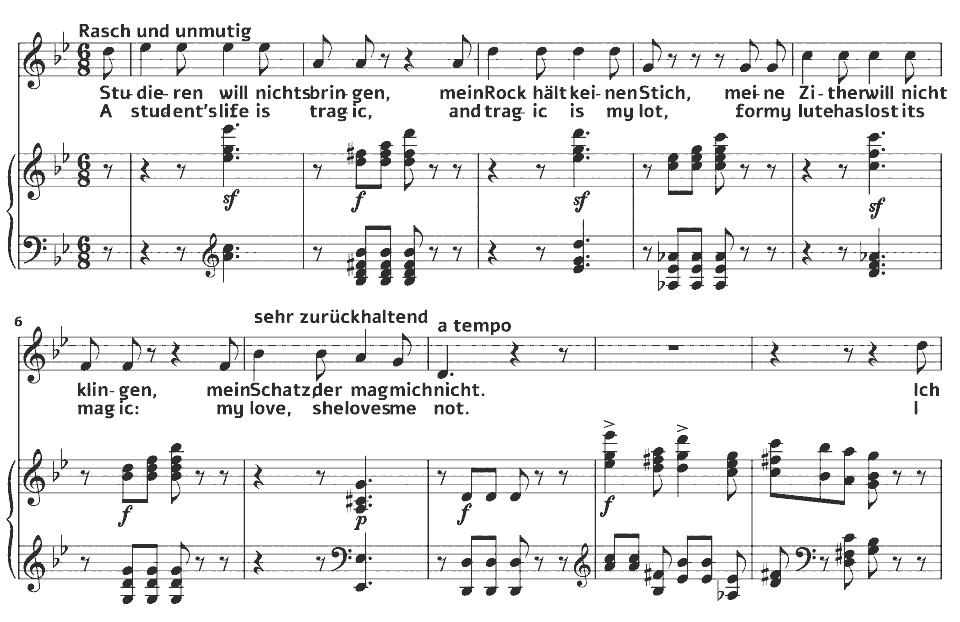 Die ersten Takte von Eichendorff-Lieder: Der verzweifelte Liebhaber von Hugo Wolf in Notenschrift.