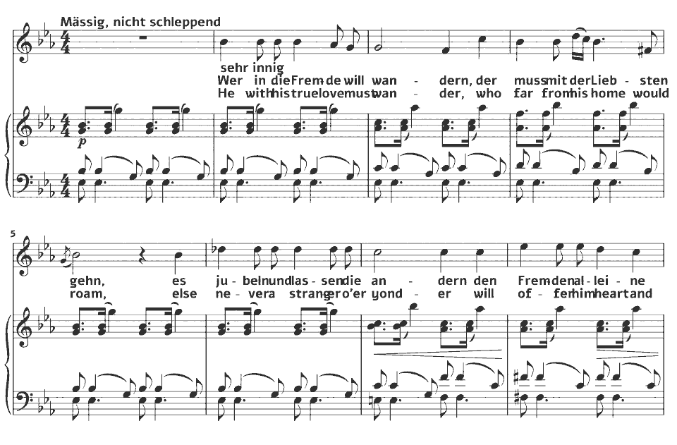 Die ersten Takte von Eichendorff-Lieder: Heimweh von Hugo Wolf in Notenschrift.
