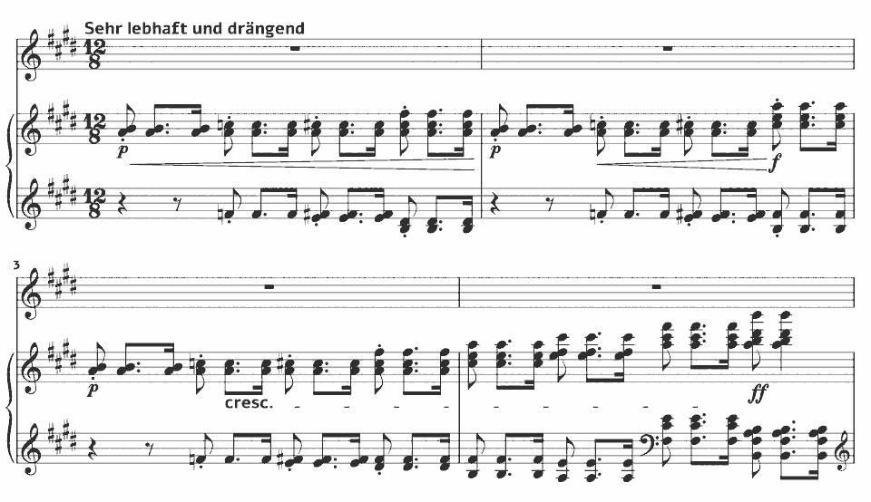 Die ersten Takte von Eichendorff-Lieder: Liebesglück von Hugo Wolf in Notenschrift.