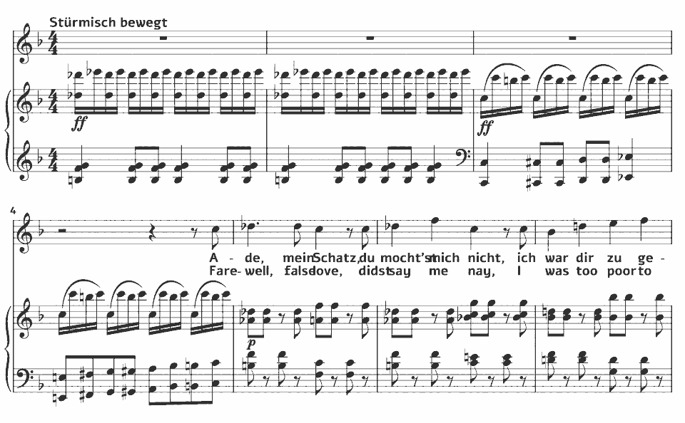 Die ersten Takte von Eichendorff-Lieder: Seemans Abschied von Hugo Wolf in Notenschrift.