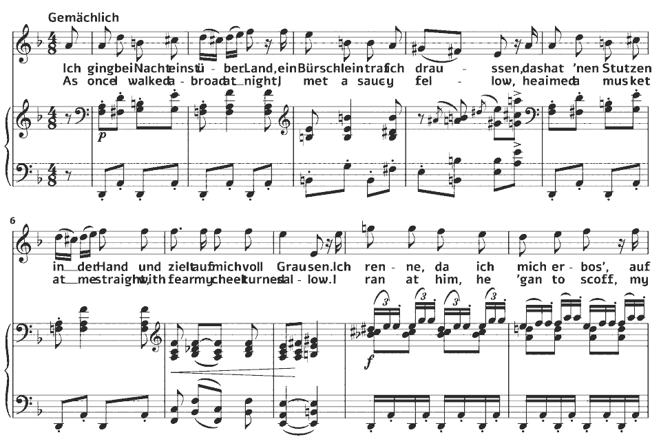The opening bars of Eichendorff-Lieder: Unfall by Hugo Wolf in music notation.