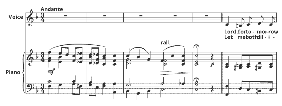 The opening bars of Just for Today by Jane Bingham Abbott in music notation.