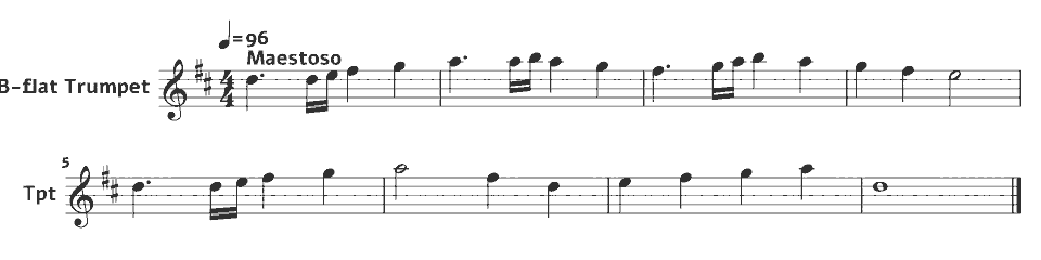 The opening bars of Prince of Denmark's March (Trumpet Voluntary) by Jeremiah Clarke (arr.) in music notation.