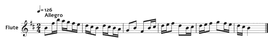 The opening bars of Badinerie (Suite No. 2, BWV 1067) by Johann Sebastian Bach (arr.) in music notation.