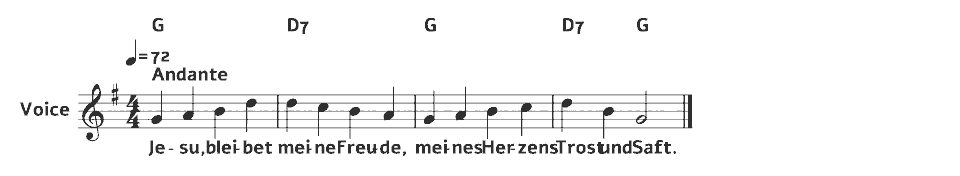 Die ersten Takte von Jesu, bleibet meine Freude, BWV 147 von Johann Sebastian Bach (arr.) in Notenschrift.