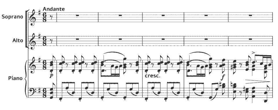 Die ersten Takte von Op.11 Duetten: Das Lied der Nachtigall von Johanna Kinkel in Notenschrift.