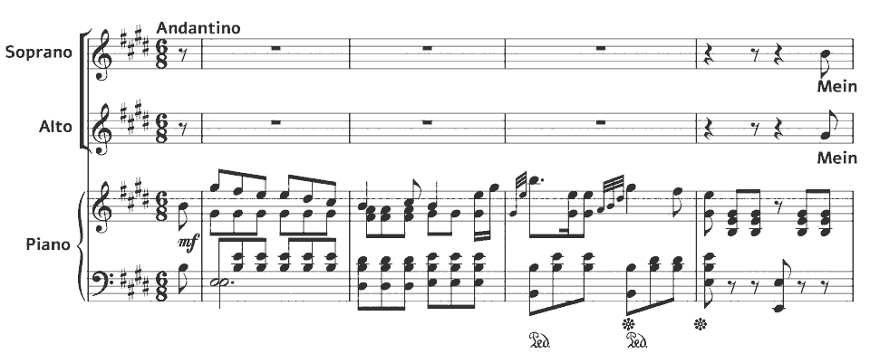 Die ersten Takte von Op.11 Duetten: Die Geisterinsel von Johanna Kinkel in Notenschrift.