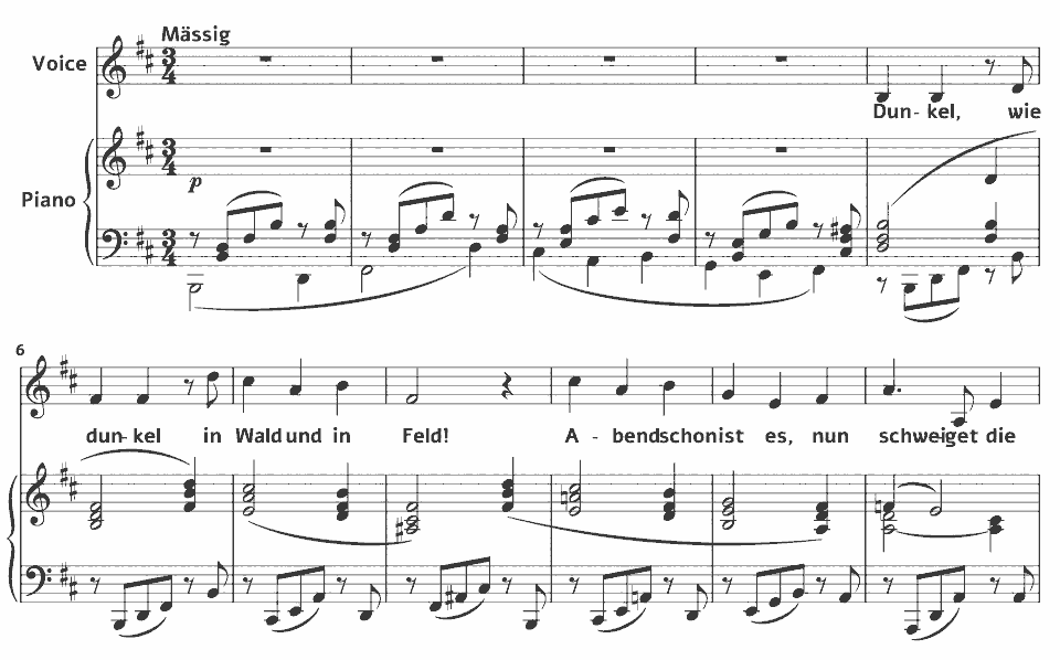 The opening bars of Op.43 Songs: Von ewiger Liebe by Johannes Brahms in music notation.