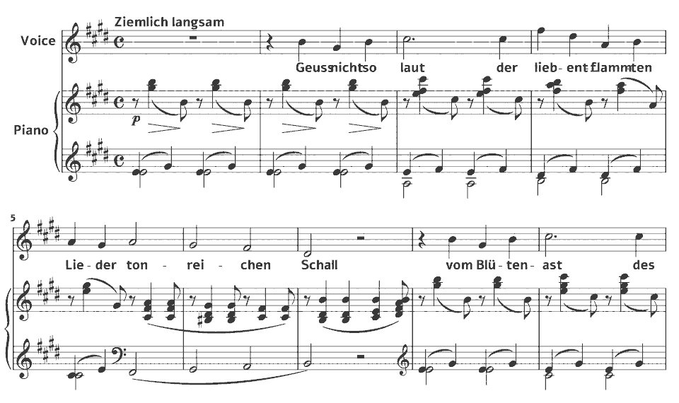 The opening bars of Op.46 Gesänge: An die Nachtigall by Johannes Brahms in music notation.