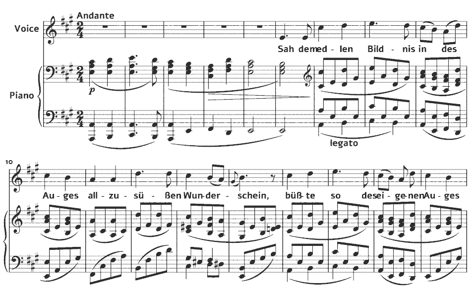 The opening bars of Op.46 Gesänge: Magyarisch by Johannes Brahms in music notation.