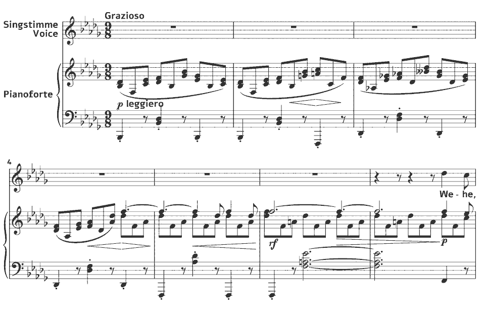 The opening bars of Op.47 Lieder: Botschaft by Johannes Brahms in music notation.