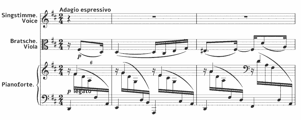 The opening bars of Op.91 Gesänge: Gestillte Sehnsucht by Johannes Brahms in music notation.