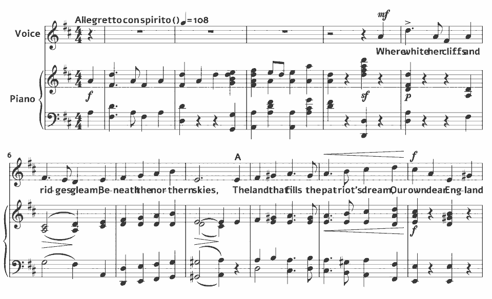 The opening bars of To England by Joseph Barnby in music notation.