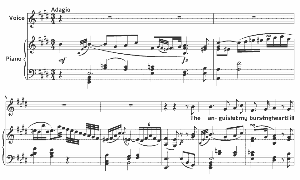 The opening bars of Canzonets: Hob.XXVIa28 Despair by Joseph Haydn in music notation.