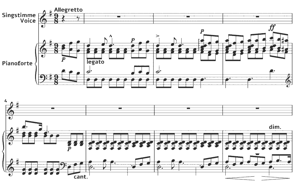 The opening bars of Op.23 Lieder: In Welschland by Josephine Lang in music notation.