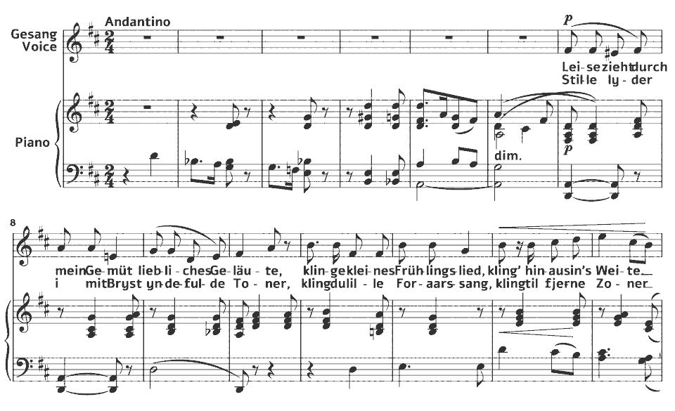 Die ersten Takte von Op.44 Lieder: Gruss von Laura Netzel in Notenschrift.