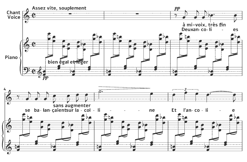The opening bars of Clairières dans le ciel: Deux ancolies by Lili Boulanger in music notation.
