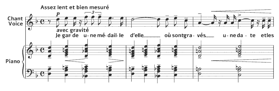 The opening bars of Clairières dans le ciel: Je garde une médaille d’elle by Lili Boulanger in music notation.