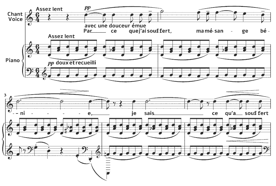 The opening bars of Clairières dans le ciel: Par ce que j’ai souffert by Lili Boulanger in music notation.