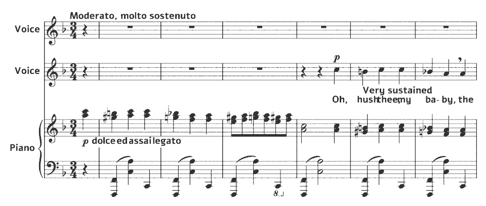 The opening bars of Seal Songs: The Mother Seal’s Lullaby by Liza Lehmann in music notation.