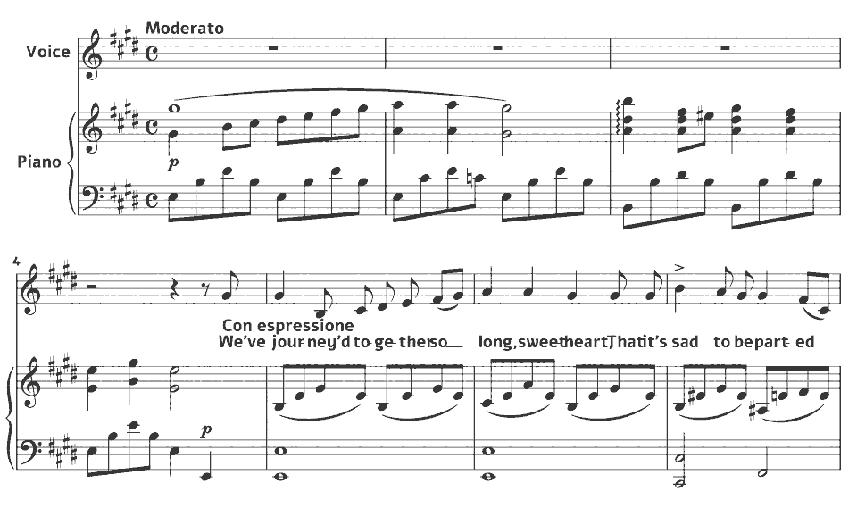 The opening bars of After so long by Louisa Gray in music notation.