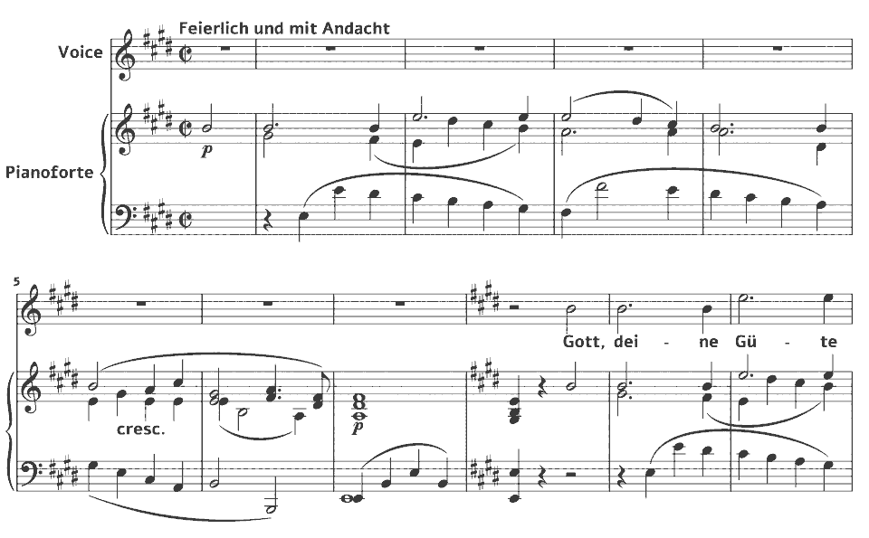 Die ersten Takte von Op.48 Lieder: Bitten von Ludwig van Beethoven in Notenschrift.