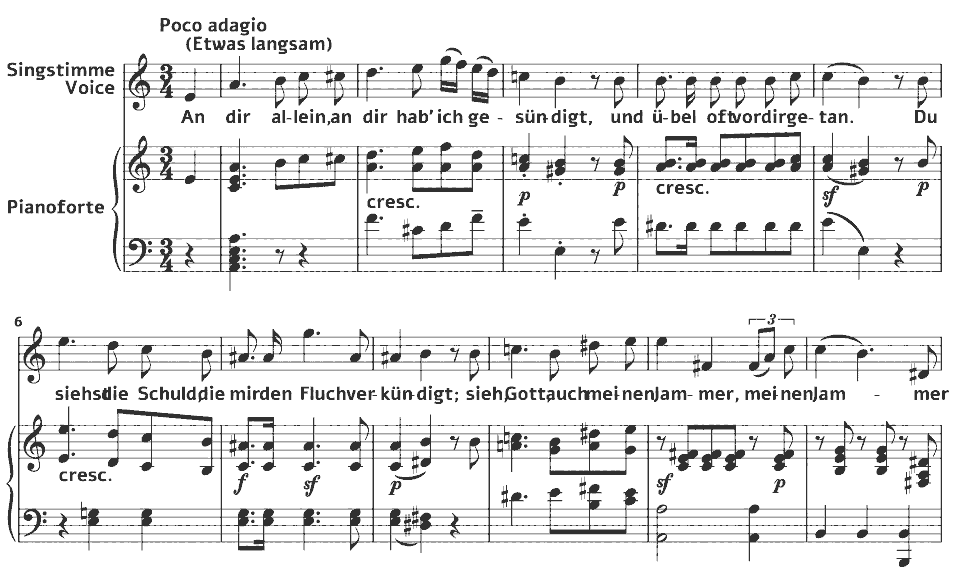 Die ersten Takte von Op.48 Lieder: Busslied von Ludwig van Beethoven in Notenschrift.