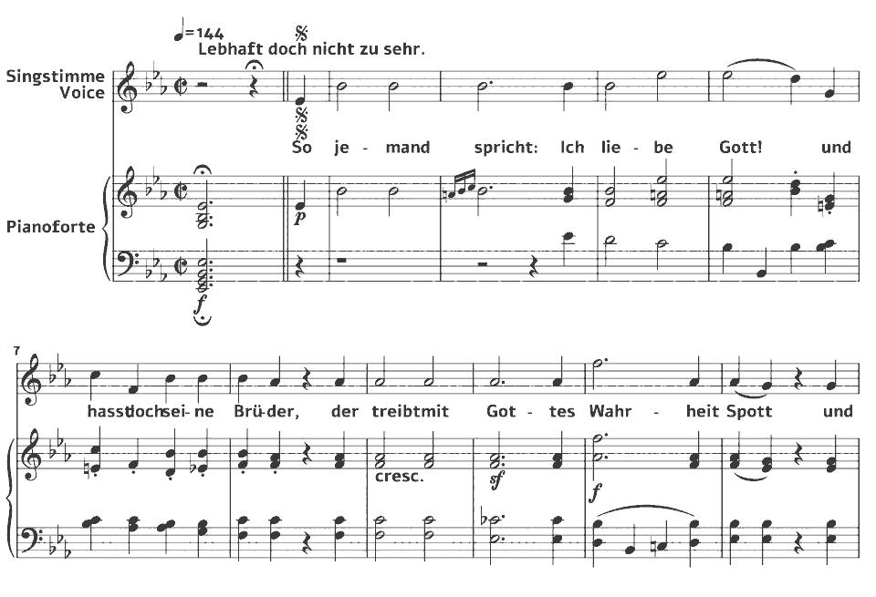 The opening bars of Op.48 Lieder: Die Liebe des Nächsten by Ludwig van Beethoven in music notation.