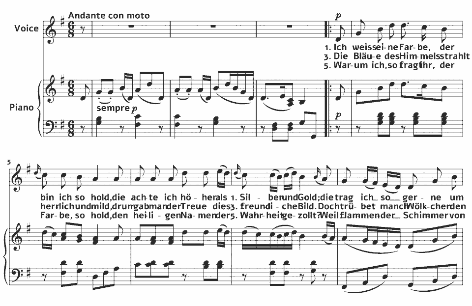 The opening bars of Op.52 Lieder: Feuerfarb by Ludwig van Beethoven in music notation.