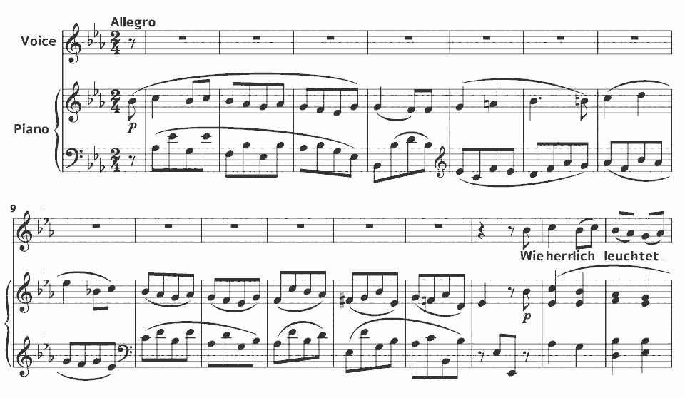 The opening bars of Op.52 Lieder: Mailied by Ludwig van Beethoven in music notation.