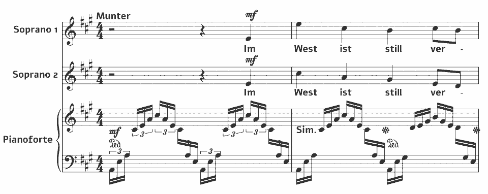The opening bars of Op.6 Duette: Abendlied by Luise Adolpha Le Beau in music notation.