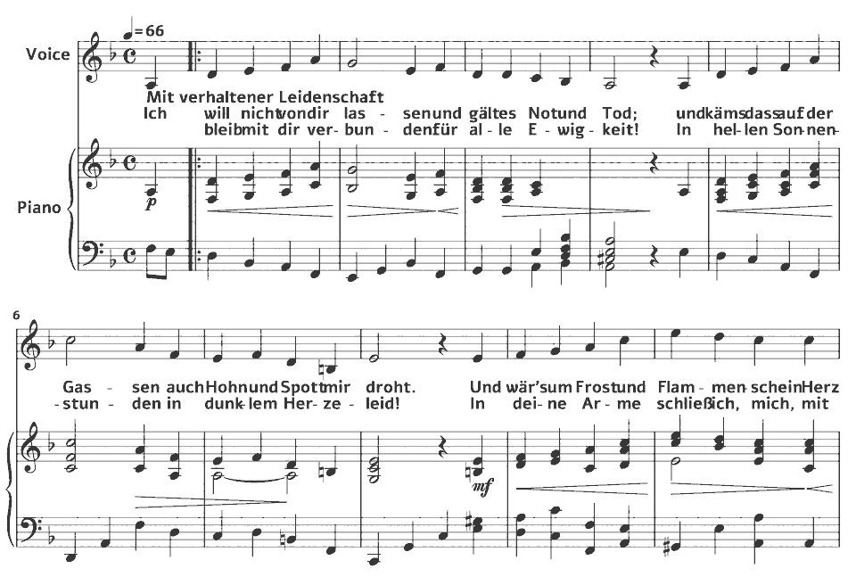 Die ersten Takte von Opp.122-124 Lieder: Dein von Luise Greger in Notenschrift.