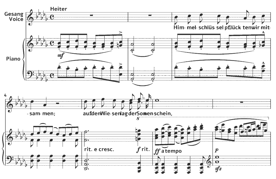 Die ersten Takte von Blumenlieder: Himmelschlüssel von Mathilde Kralik in Notenschrift.