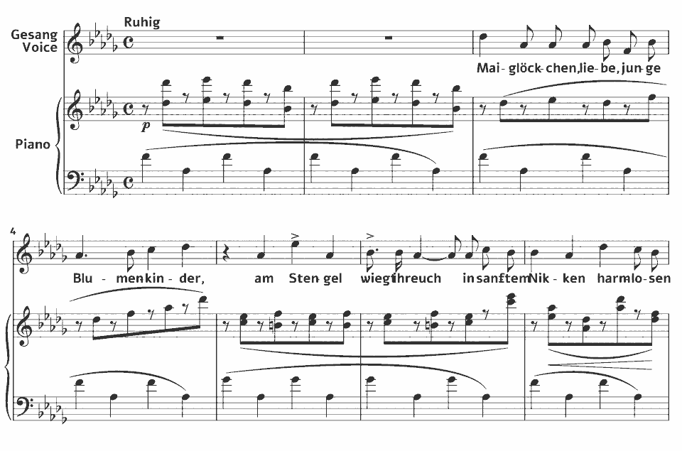 The opening bars of Blumenlieder: Maiglöckchen by Mathilde Kralik in music notation.