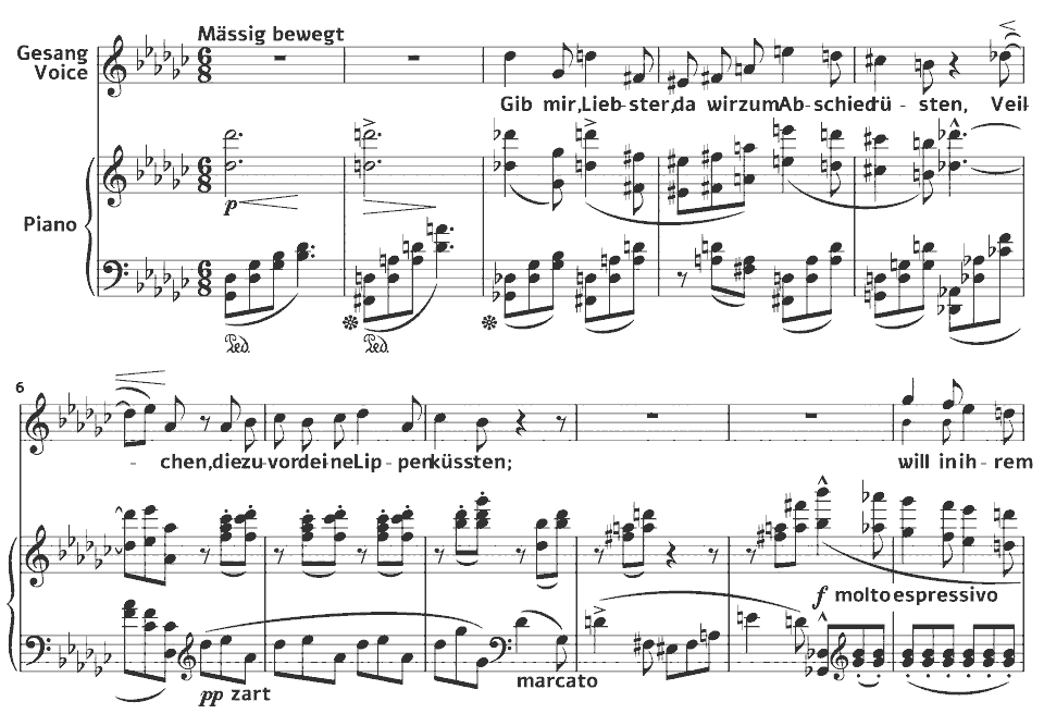 The opening bars of Blumenlieder: Veilchen by Mathilde Kralik in music notation.
