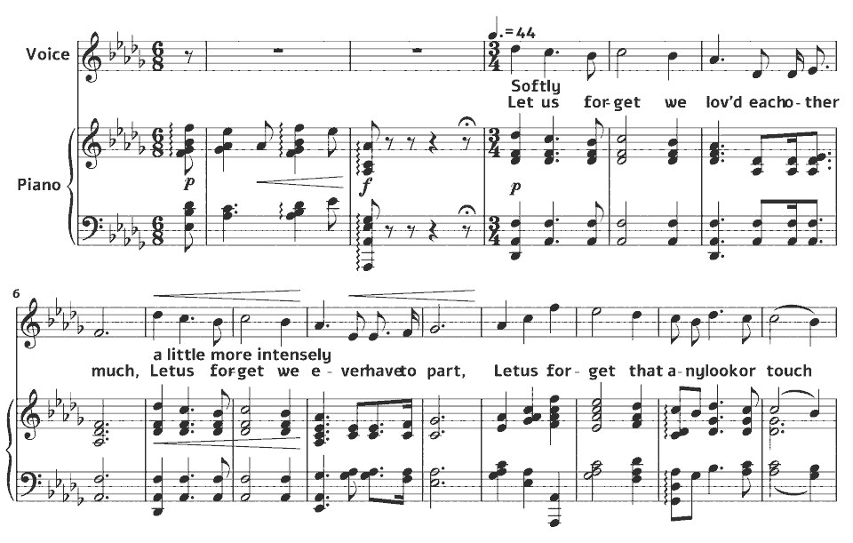 Die ersten Takte von Little Songs: Let Us Forget von Maude Valérie White in Notenschrift.