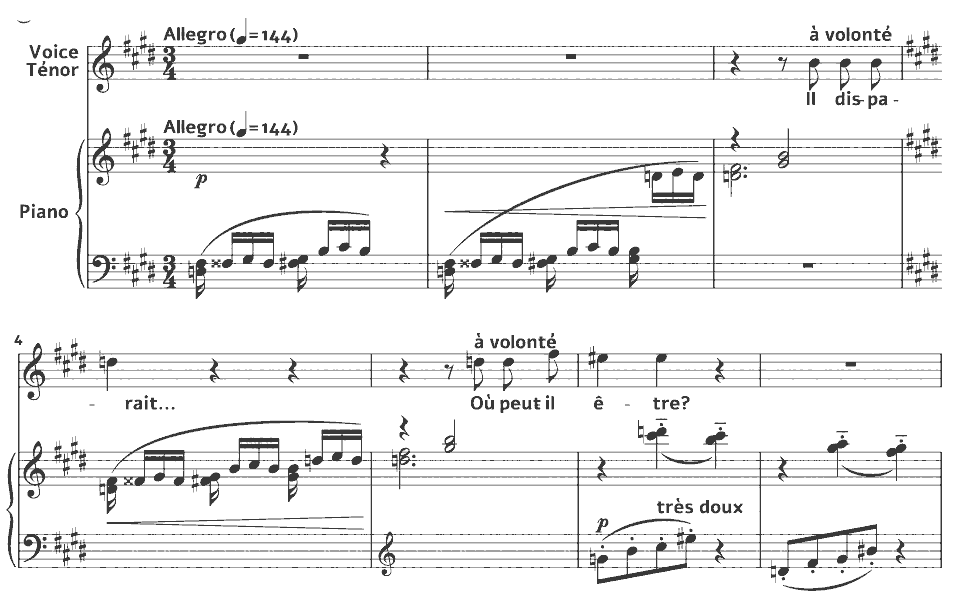 Die ersten Takte von Op.93 Le chat sur le toit von Mel Bonis in Notenschrift.