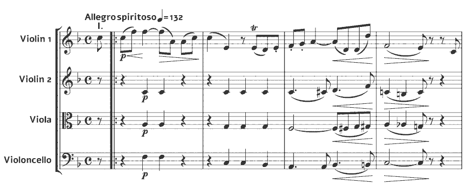 The opening bars of String Quartet by Mikhail Glinka in music notation.