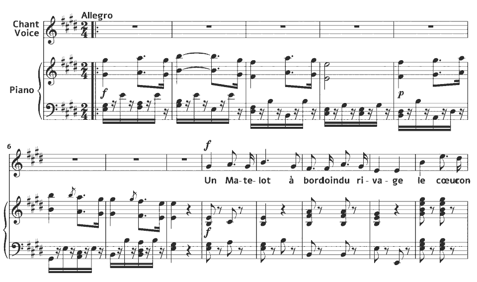 The opening bars of Le matelot by Pauline Duchambge in music notation.