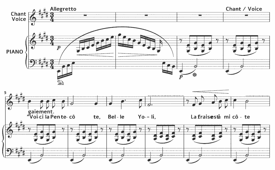 Die ersten Takte von VWV 1133-11371176 Mélodies: VWV 1134 Belle Yoli von Pauline Viardot in Notenschrift.