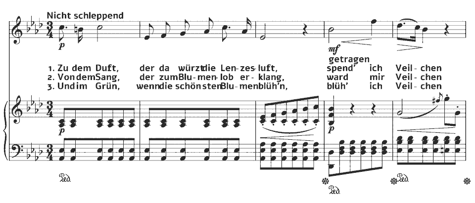 The opening bars of Op.1 Lieder: Veilchen by Peter Cornelius in music notation.