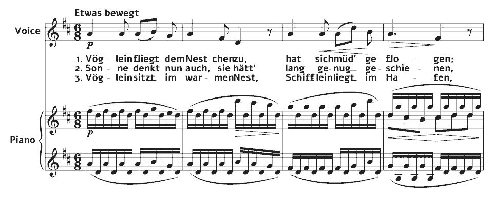Die ersten Takte von Op.1 Lieder: Wiegenlied von Peter Cornelius in Notenschrift.
