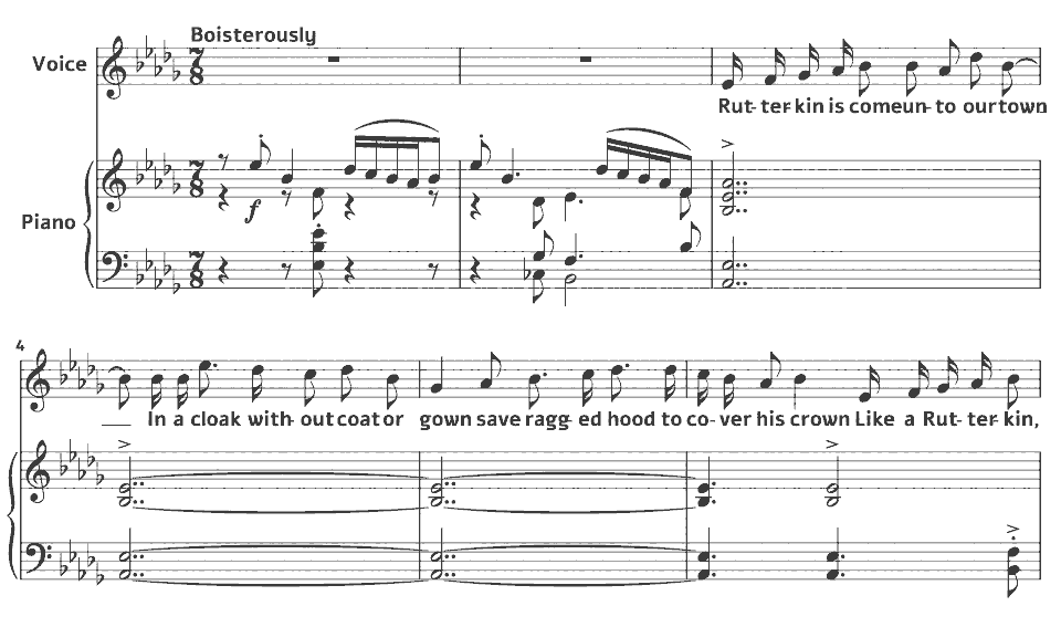 The opening bars of Set 1 Peterisms: Rutterkin by Peter Warlock in music notation.