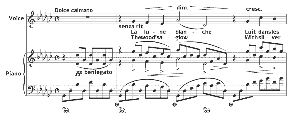 The opening bars of L’heure exquise by Poldowski in music notation.