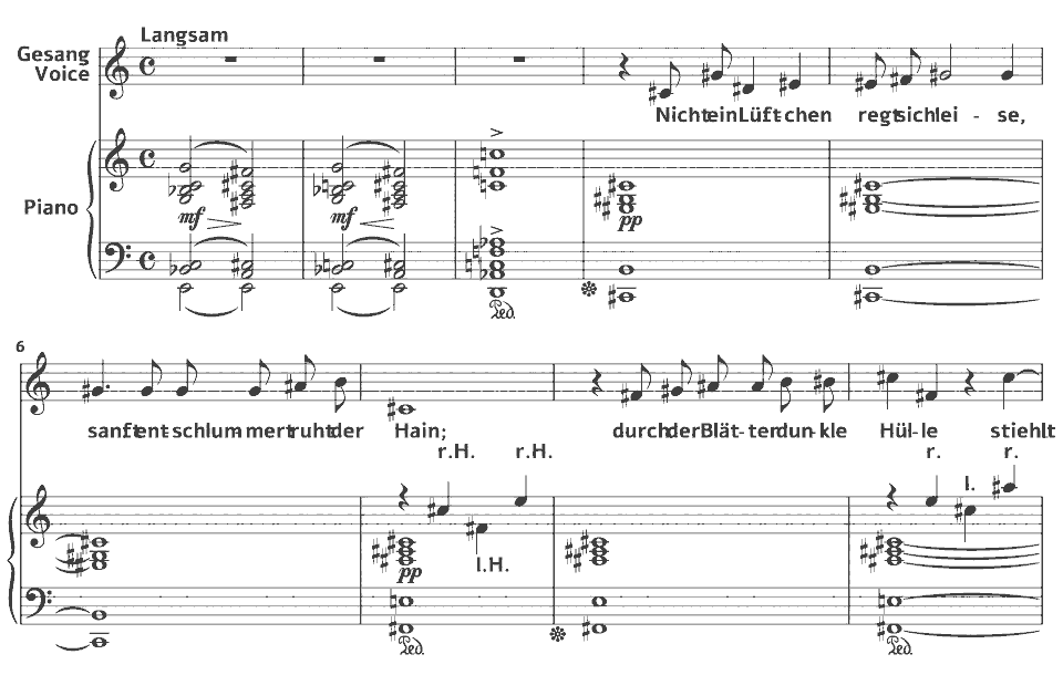 The opening bars of Op.27 Lieder: meine Seele! Ruhe by Richard Strauss in music notation.