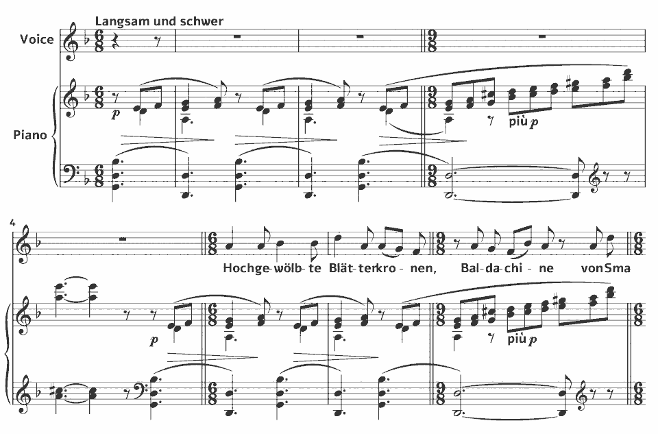 Die ersten Takte von WWV 91 Gedichte für eine Frauenstimme (Wesendonck-Lieder): Im Treibhaus von Richard Wagner in Notenschrift.
