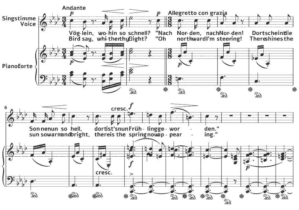 The opening bars of Op.1 Gesänge: wohin so schnell Vöglein by Robert Franz in music notation.
