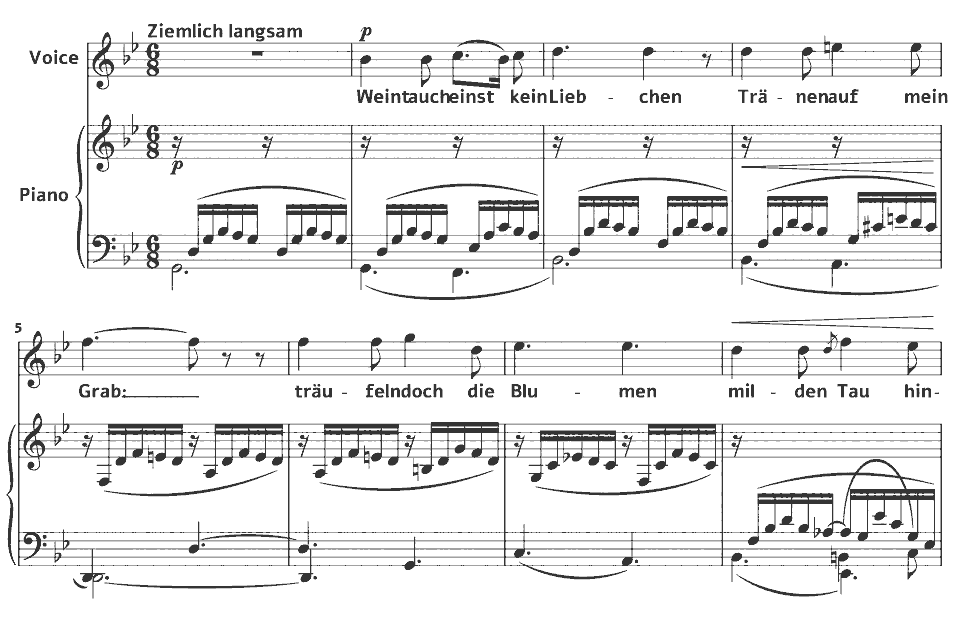 The opening bars of Op.127 Lieder und Gesänge: Sängers Trost by Robert Schumann in music notation.
